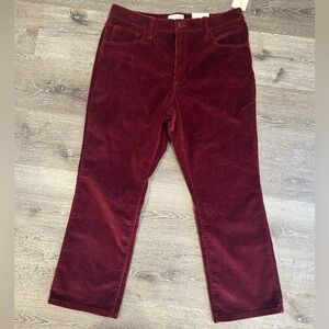 NWT Size 14R Burgundy Corduroy High Rise Ankle Boot Cut Jeans